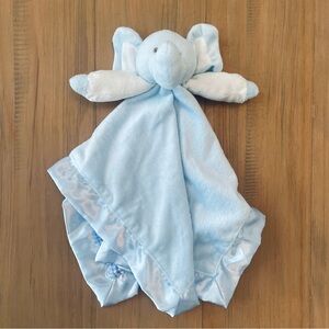 PM Baby Lovey Elephant Blue Plush Security Blanket Checkered Satin Edges Toy
